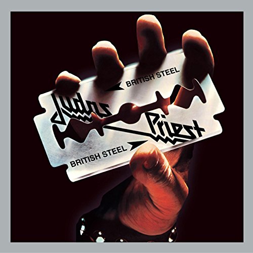 Judas Priest’s “British Steel” album cover: a hand holding a razor blade.