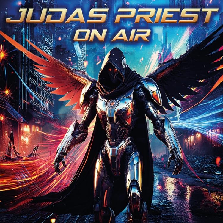 Judas Priest album cover: robotic figure with wings against a city.