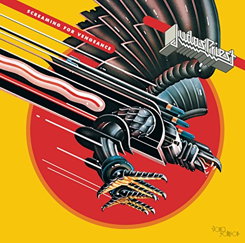 Judas Priest album cover: a metallic bird of prey on yellow and red.