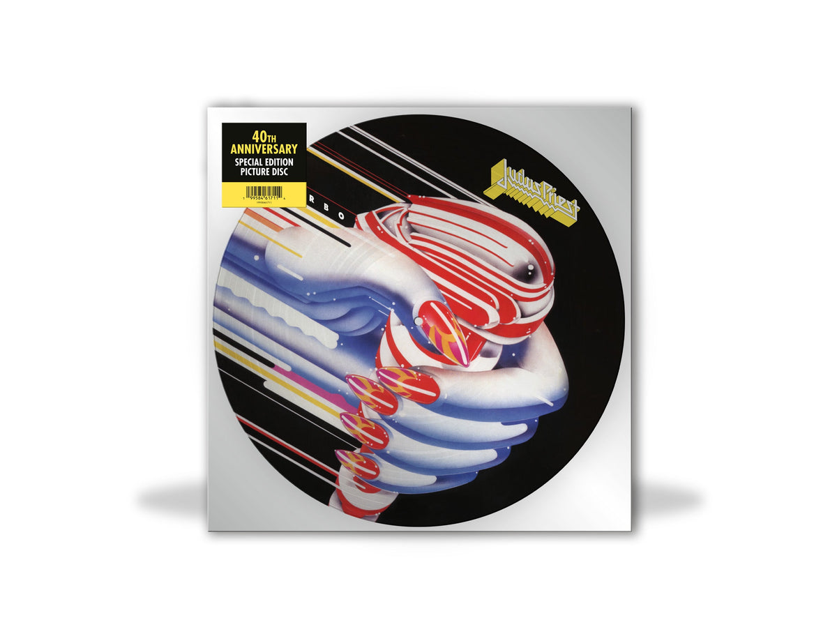 Judas Priest “Turbo” picture disc vinyl record with anniversary sticker.
