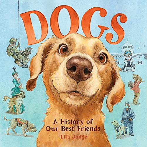 Book cover featuring a golden retriever and illustrations of dogs with people.