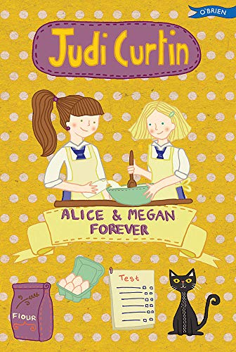 Book cover featuring two girls baking, a flour bag, a test paper, and a cat.
