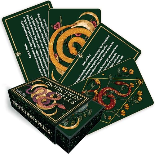 Card deck with snake and floral designs, titled "Protection Spells".