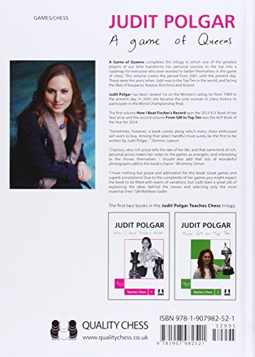 Book cover featuring Judit Polgar, a chess player, and chessboards.