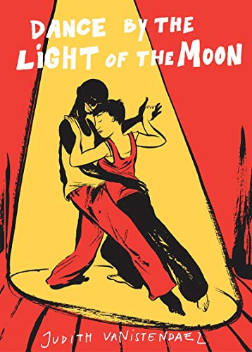 Book cover: couple dancing in a spotlight on a red background.