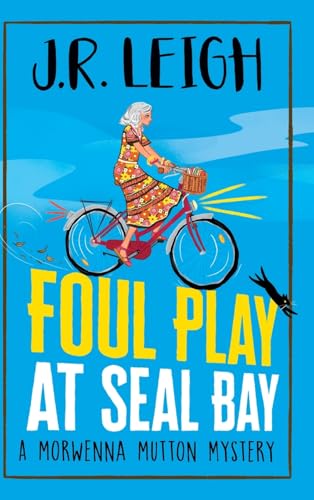 Book cover: woman on bicycle, with a black cat and bright text.