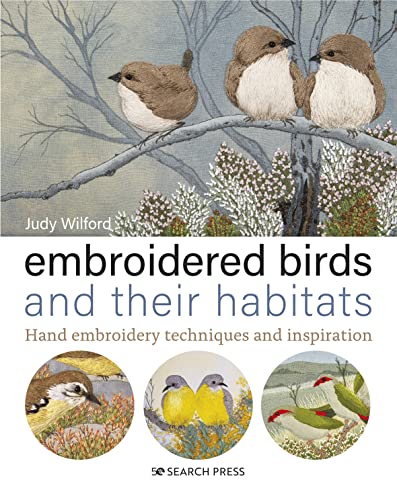 Book cover featuring embroidered birds on a branch with three circular detail insets below.