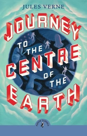 Book cover for Journey to the Centre of the Earth featuring explorers in a cavern.