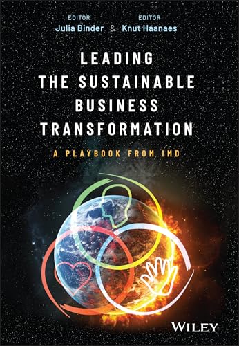 Book cover: "Leading the Sustainable Business Transformation" with Earth imagery.