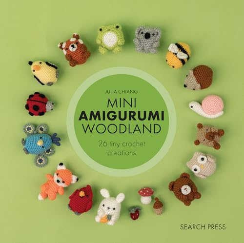 Book cover featuring various small crocheted woodland animals arranged in a circle on green.