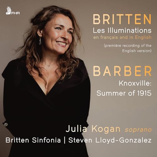 CD cover featuring soprano Julia Kogan, text listing composers Britten and Barber.