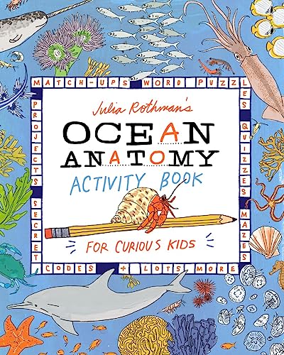 Colorful ocean life illustration on a children’s activity book cover.