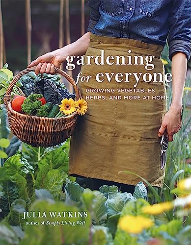 Book cover: "Gardening for Everyone" with a basket of produce.