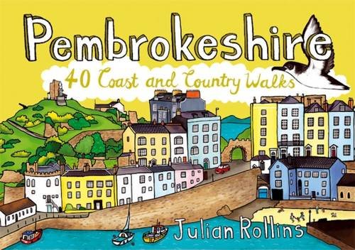Book cover: illustrated Pembrokeshire coastal town with bird and title.