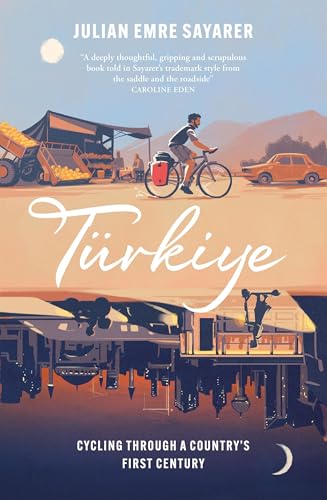 Book cover showing a cyclist in a landscape with a mirrored city skyline below.