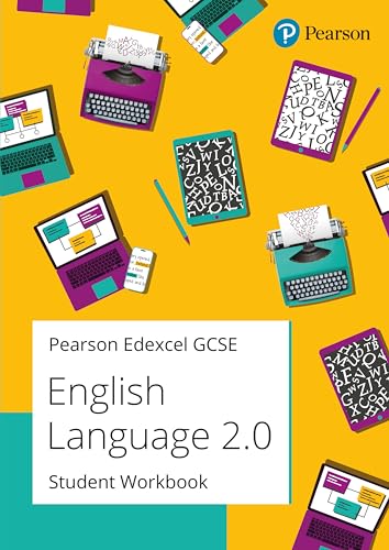 GCSE English Language workbook cover with writing tools and tech illustrations.