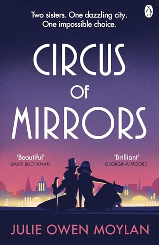 Book cover: "Circus of Mirrors" with silhouetted figures and a city skyline.