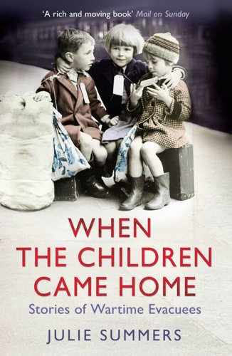 Book cover: Three children with luggage, wartime evacuation theme.