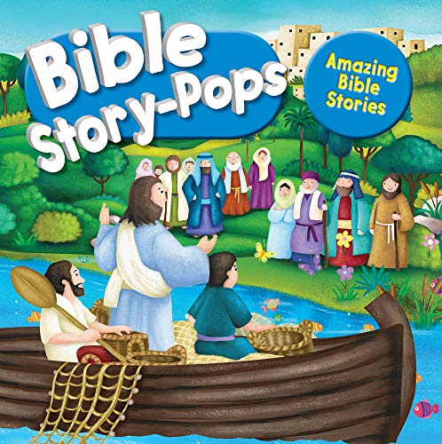 Colorful illustrated children’s book cover depicting Bible stories and characters.