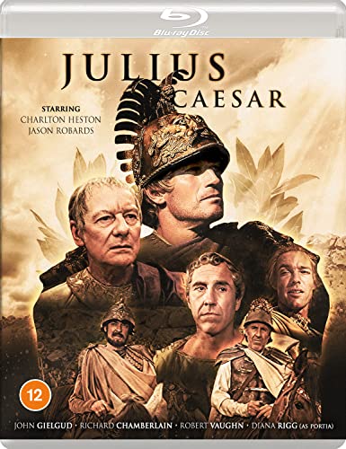 Julius Caesar" Blu-ray cover featuring Charlton Heston and Jason Robards.
