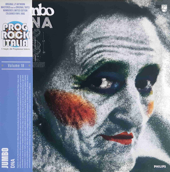 Red vinyl record cover for Jumbo’s “DNA” featuring a distorted face.