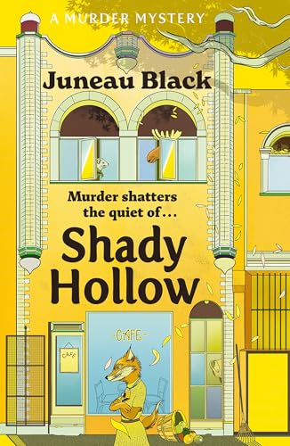 Book cover for “Shady Hollow” featuring a fox and illustrated building.