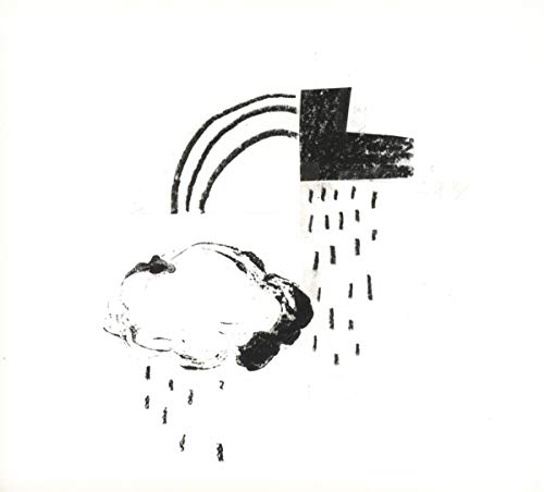 A black and white image of a cloud raining on a capital letter L.