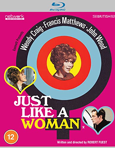 Blu-ray cover for Just Like A Woman featuring a target design and heart-shaped insets.
