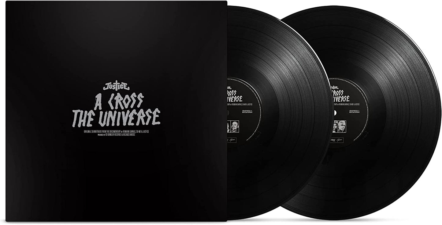 Two black vinyl LPs with white text on black sleeves.