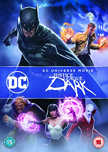 Justice League: Dark" DVD cover featuring Batman, Constantine, and magical figures.