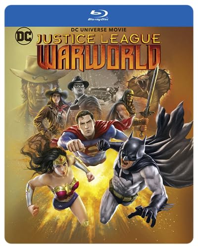 Justice League: Warworld Blu-ray cover featuring Superman, Batman, and Wonder Woman.