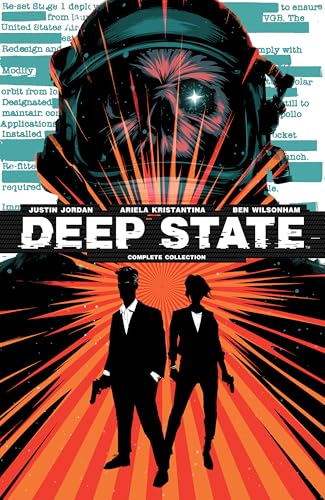 Comic book cover: astronaut helmet, silhouetted figures, and radiating orange lines.