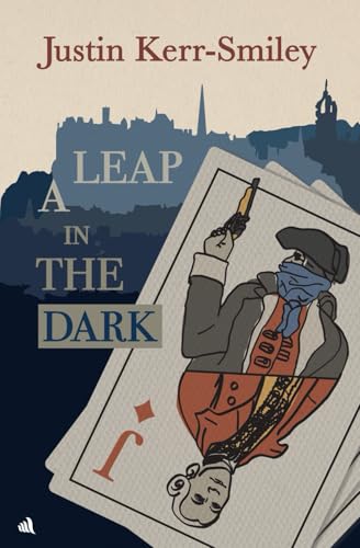 Book cover: illustrated man with gun, Edinburgh skyline, playing card motif.