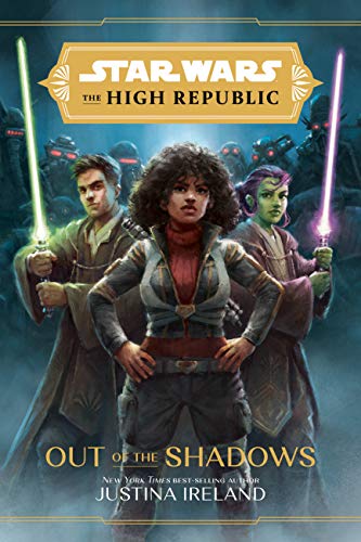 Book cover featuring three characters with lightsabers, “Star Wars: Out of the Shadows.”