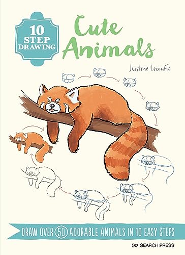 Book cover showing a red panda drawing tutorial with step-by-step illustrations on cream background.