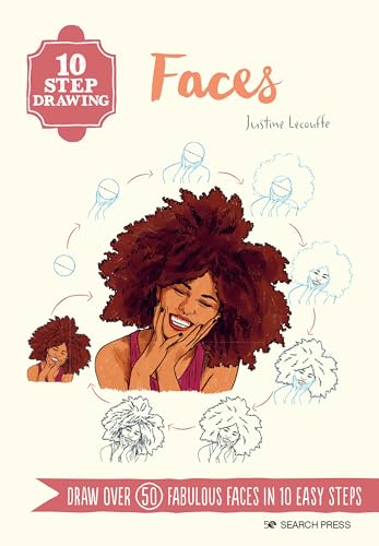 Book cover illustrating drawing steps for diverse faces and hairstyles.