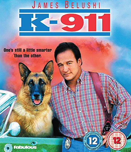 James Belushi and a German Shepherd dog on the K-911 Blu-ray cover.