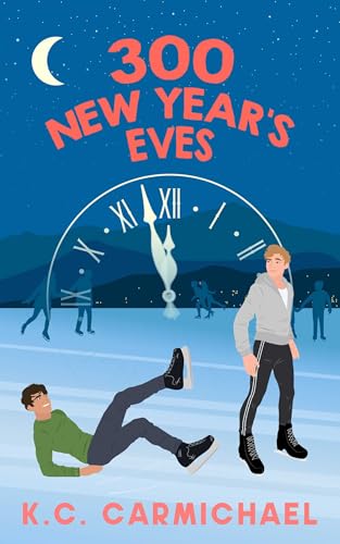 Book cover: "300 New Year's Eves" with figures ice skating under a moon.