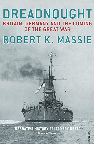 Book cover for Dreadnought by Robert K. Massie featuring a battleship on the ocean.