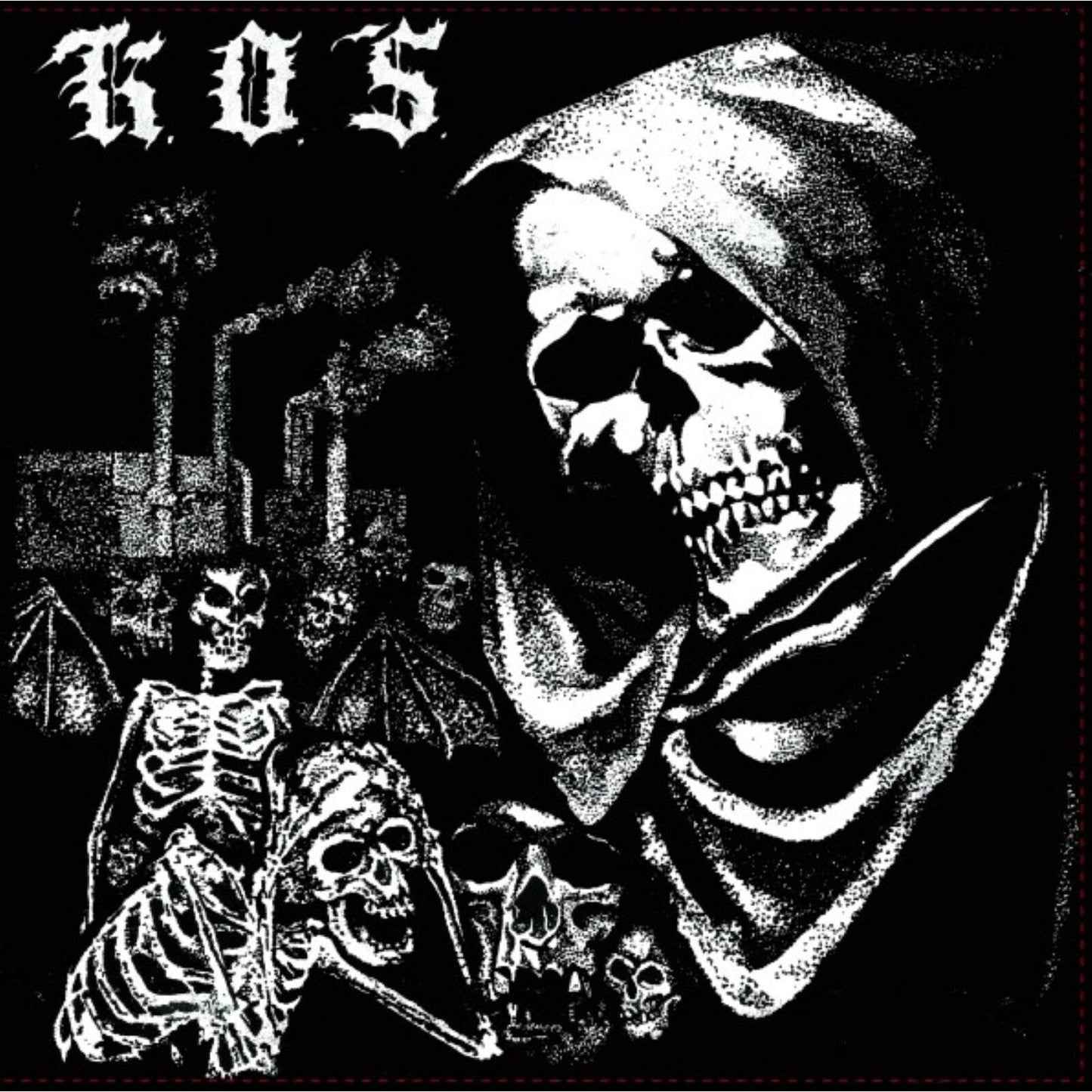 Black and white album cover featuring a grim reaper and skeletal figures.