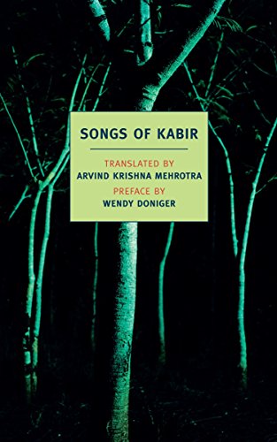 Book cover: "Songs of Kabir" with a dark forest background.