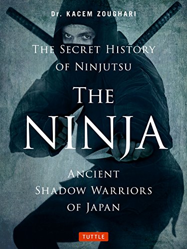 Book cover depicting a ninja in shadow holding swords and shuriken.