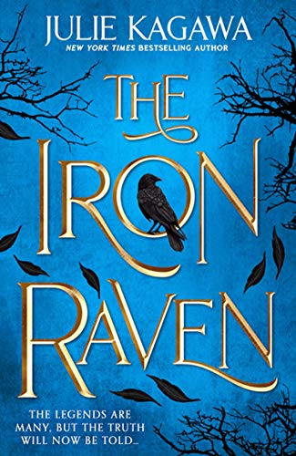 Book cover: blue background, large silver text, and a black raven.