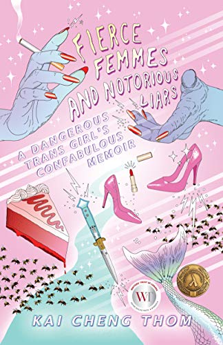 Book cover with illustrated hands, mermaid tail, and scattered objects in pink.