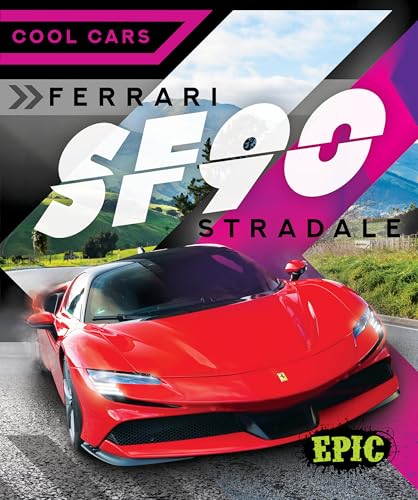 Red Ferrari SF90 Stradale sports car on a winding road.