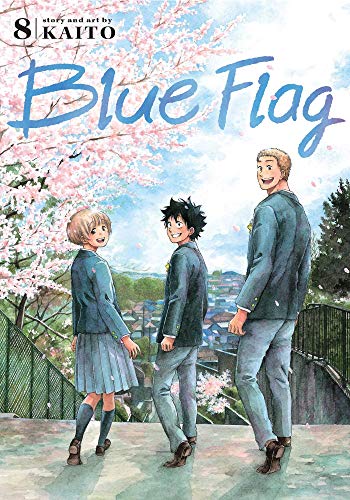 Cover of “Blue Flag, Vol. 8” manga featuring three students walking.