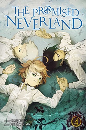 The Promised Neverland volume 4 cover featuring Emma, Norman, and Ray lying together.