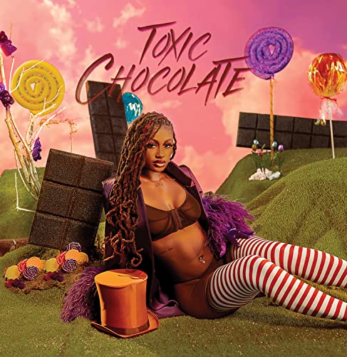 Album cover for KALI’s “Toxic Chocolate” featuring a woman and candy.