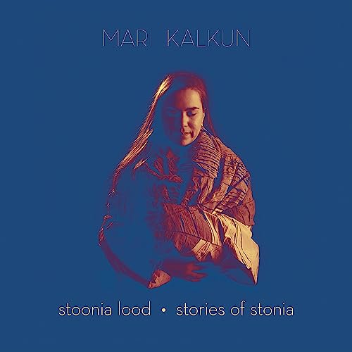 Blue album cover featuring a portrait of Mari Kalkun with warm tones.