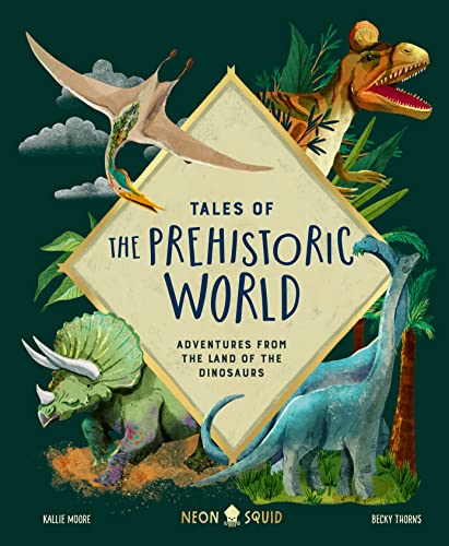 Book cover depicting dinosaurs—a triceratops, tyrannosaurus rex, and pterodactyl.